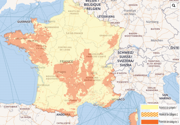 La cartographie du potentiel du radon des formations géologiques